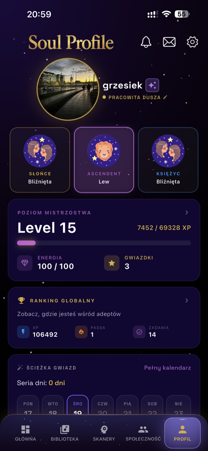 Profil użytkownika w aplikacji Soul Manager